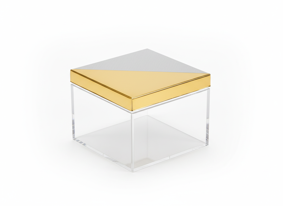 Premium gold silver foil lid acrylic box · Premium Gold Silver Foil Lid · 10 cm