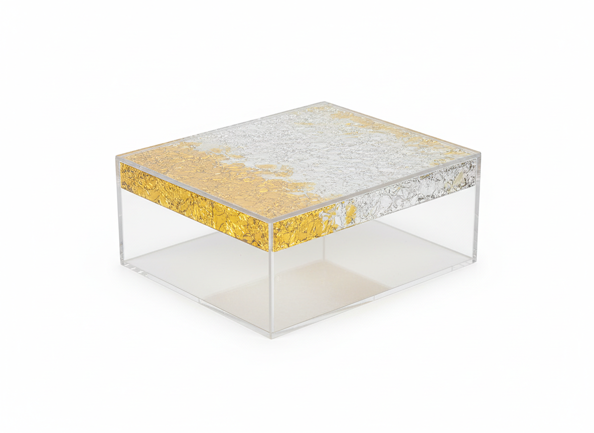 Premium gold silver foil lid acrylic box · Premium Gold Silver Foil Lid · 15x10x10 cm