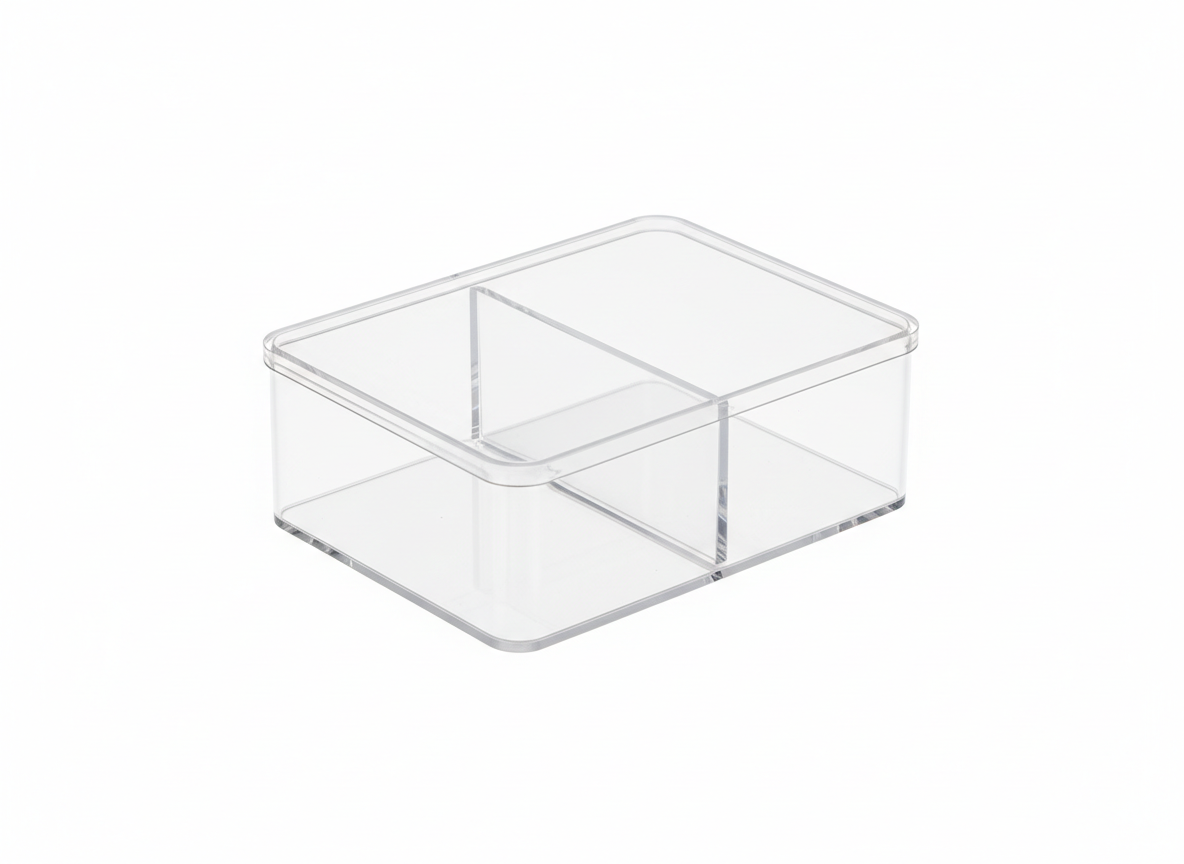 Clear divided acrylic box · Clear Divided 2 · Small 24x12x8 cm