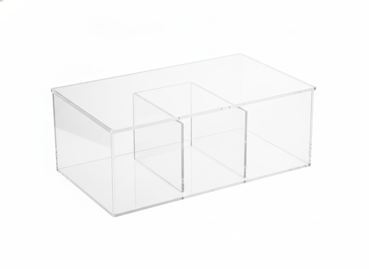 Clear divided acrylic box · Clear Divided 3 · Large 36x12x8 cm