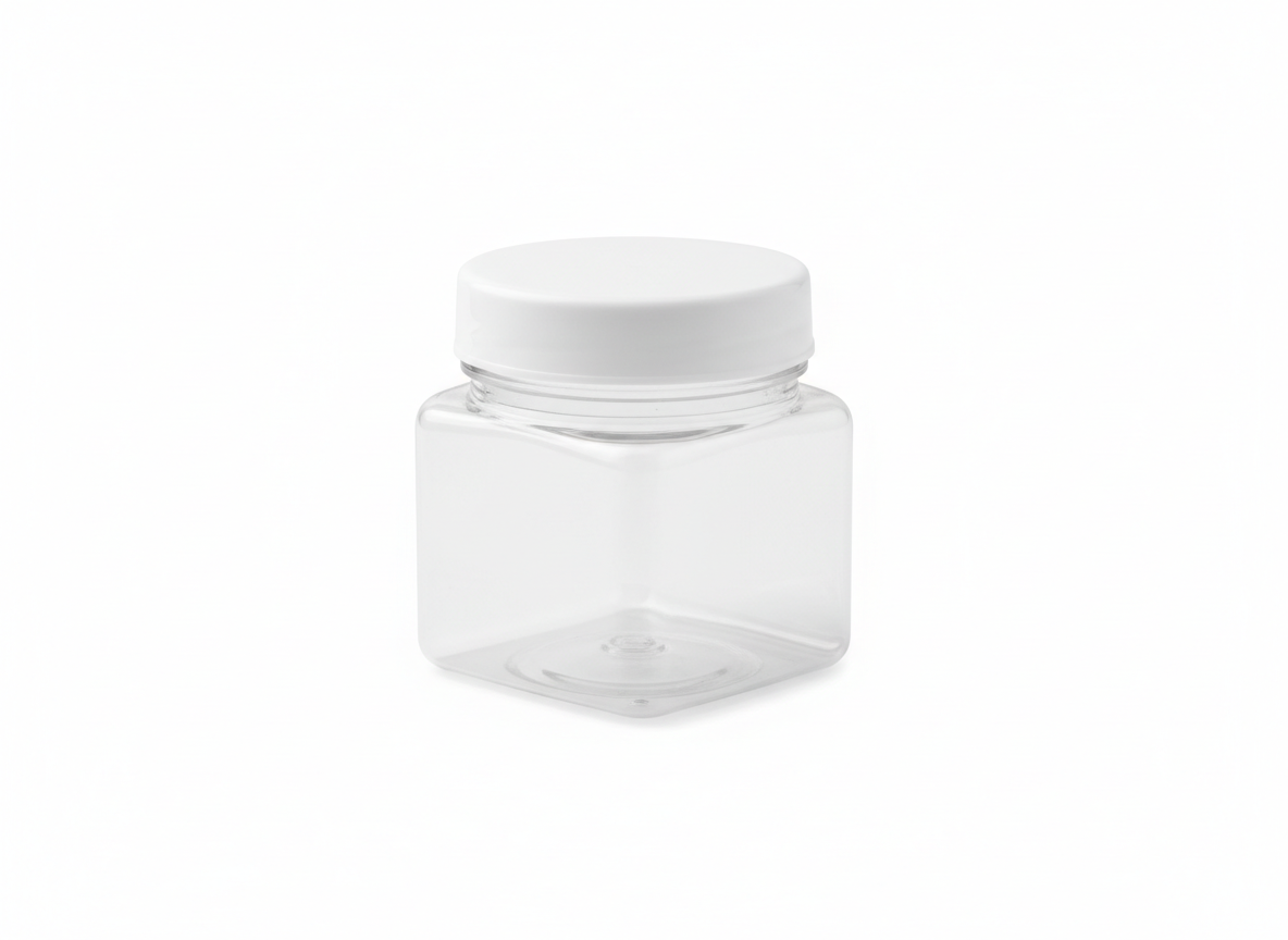 Clear white cap kilo square jar · Clear With White Cap · 1/4 kilo