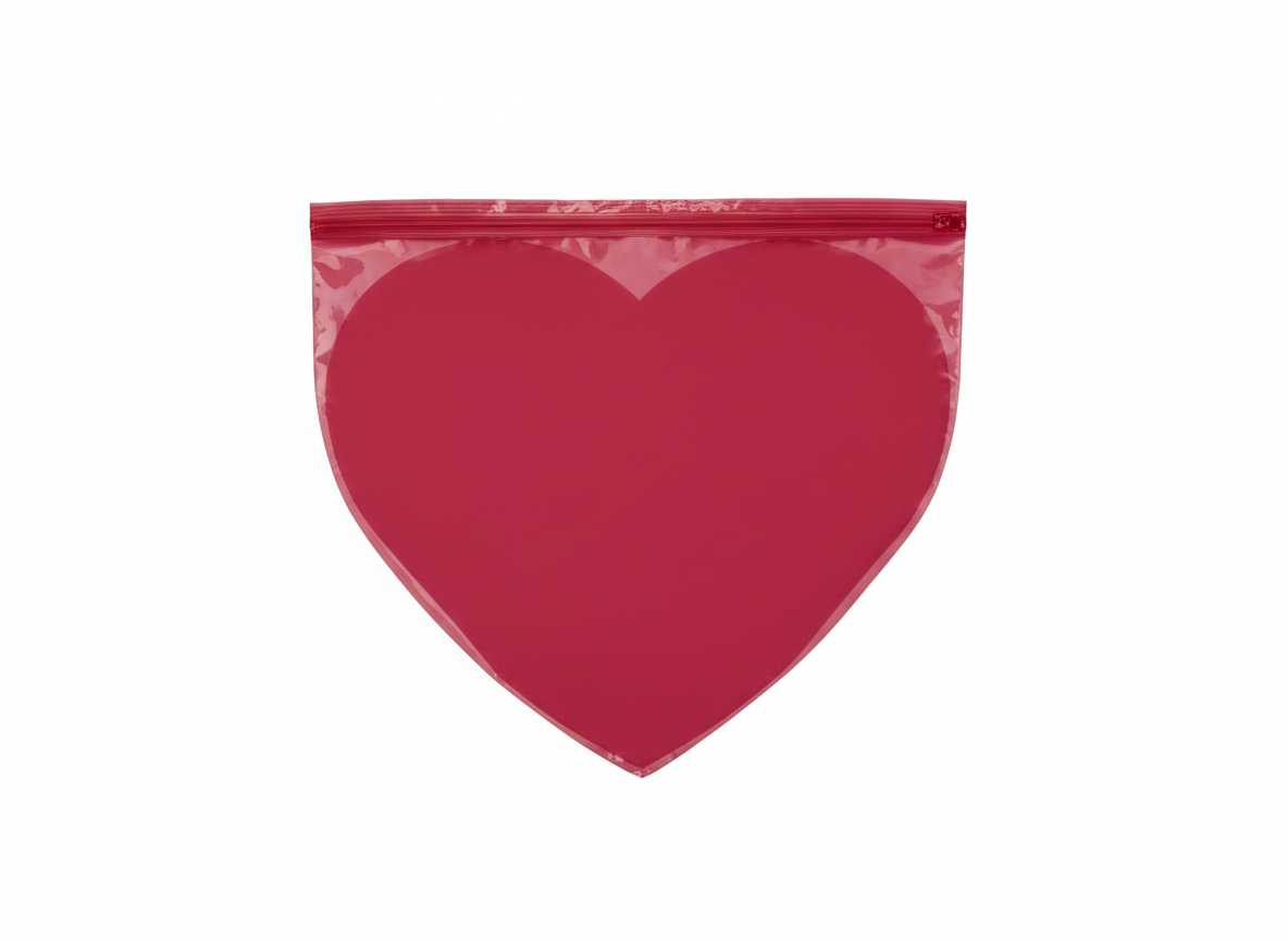 Red heart shape plastic zip lock bag · Red · Large