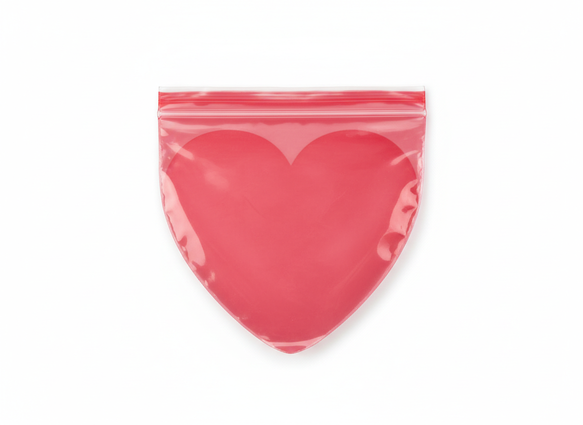 Red heart shape plastic zip lock bag · Red · Medium