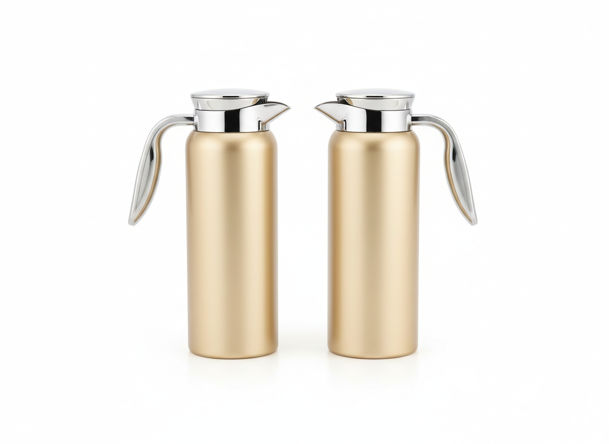Designed light gold silver handle vacuum flask