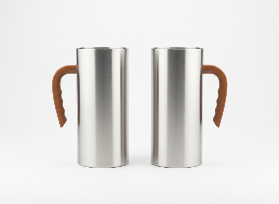 Designed matte silver brown handle vacuum flask
