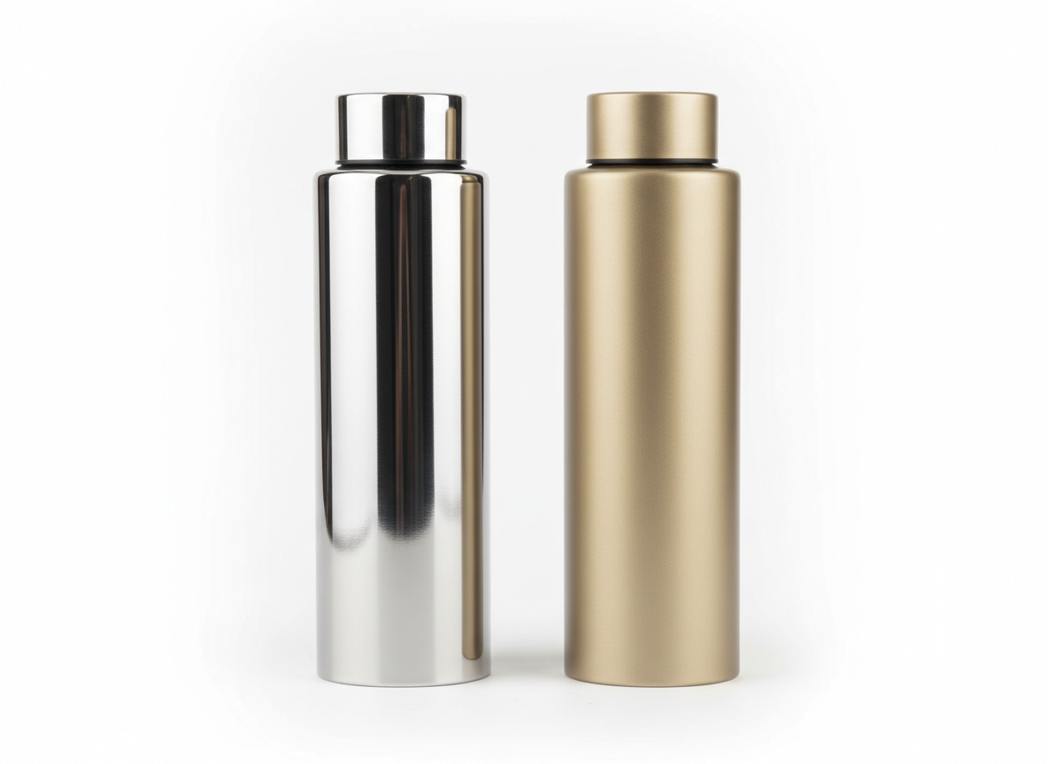 Shiny silver matte gold set vacuum flask