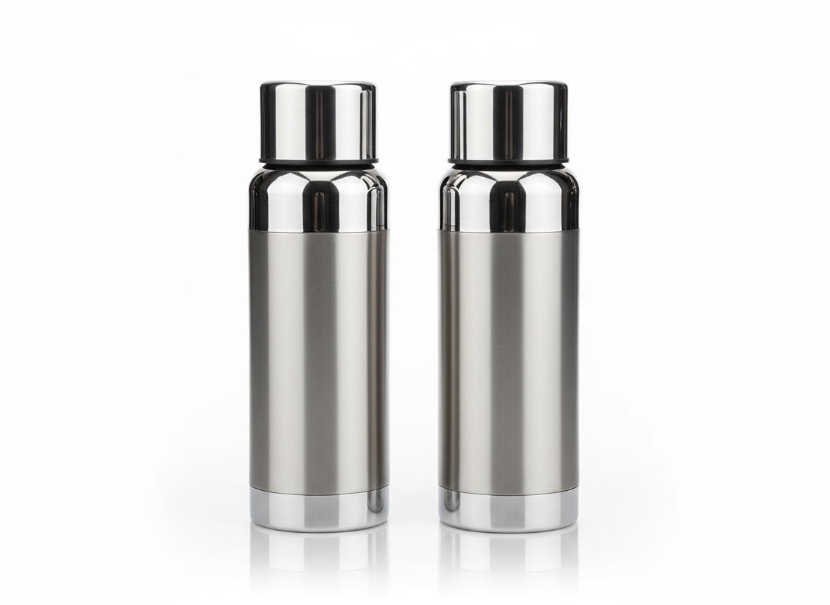 Shiny silver set vacuum flask
