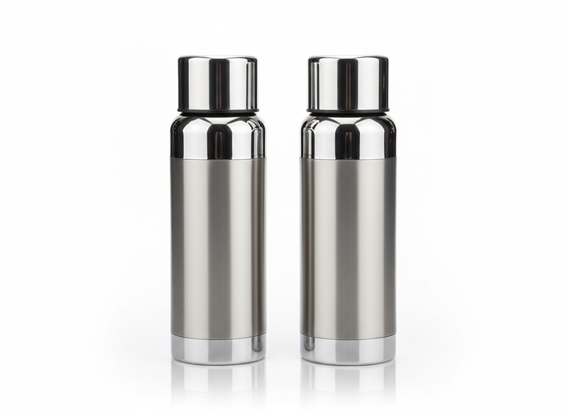 Shiny silver set vacuum flask