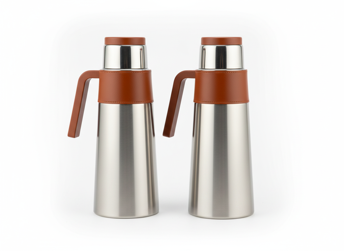 Silver brown set vacuum flask