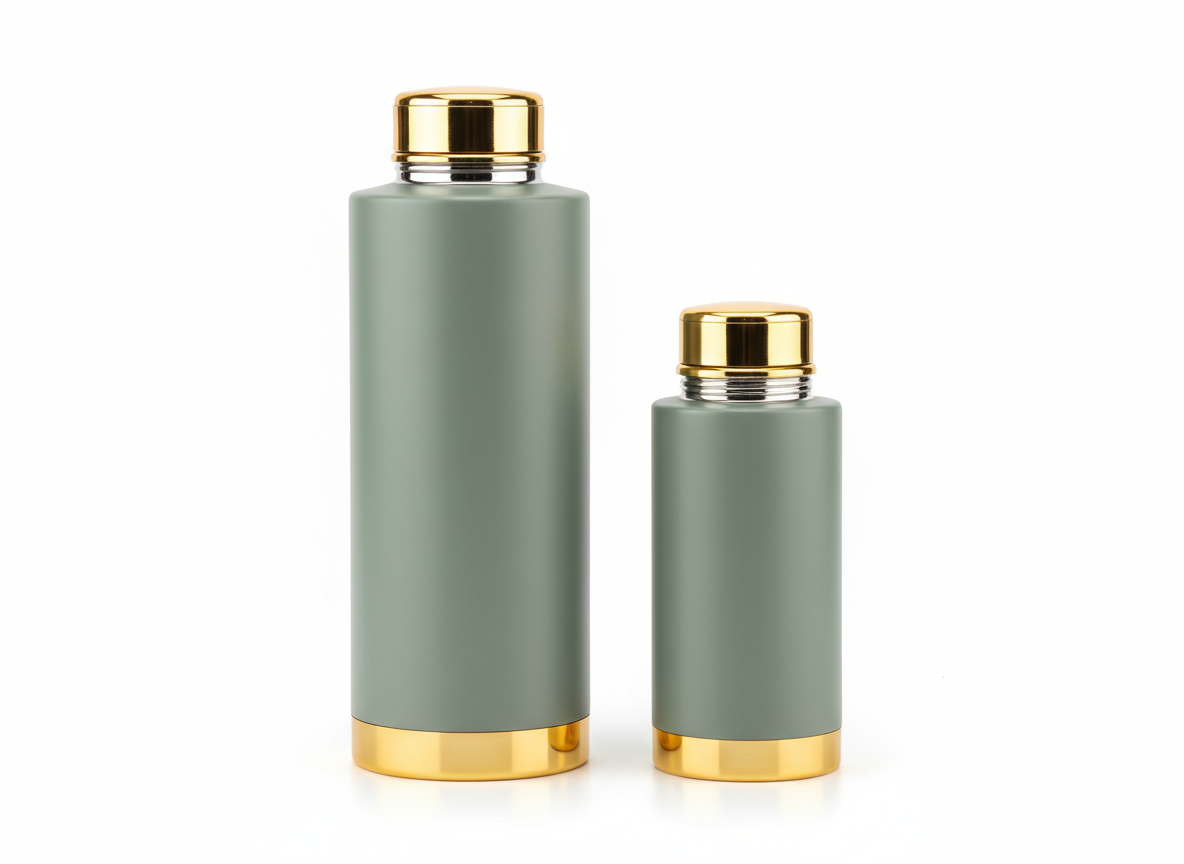 Grey green gold vacuum flask