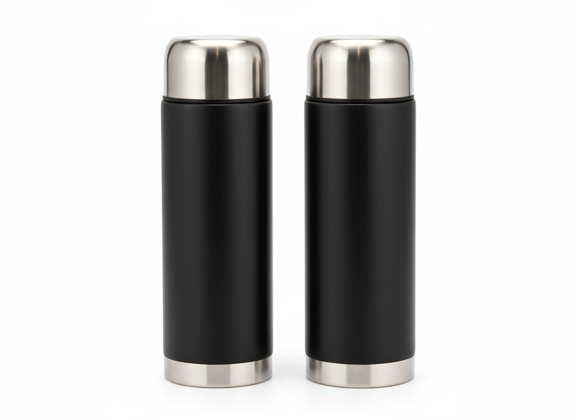 Black silver vacuum flask