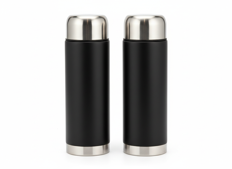 Black silver vacuum flask