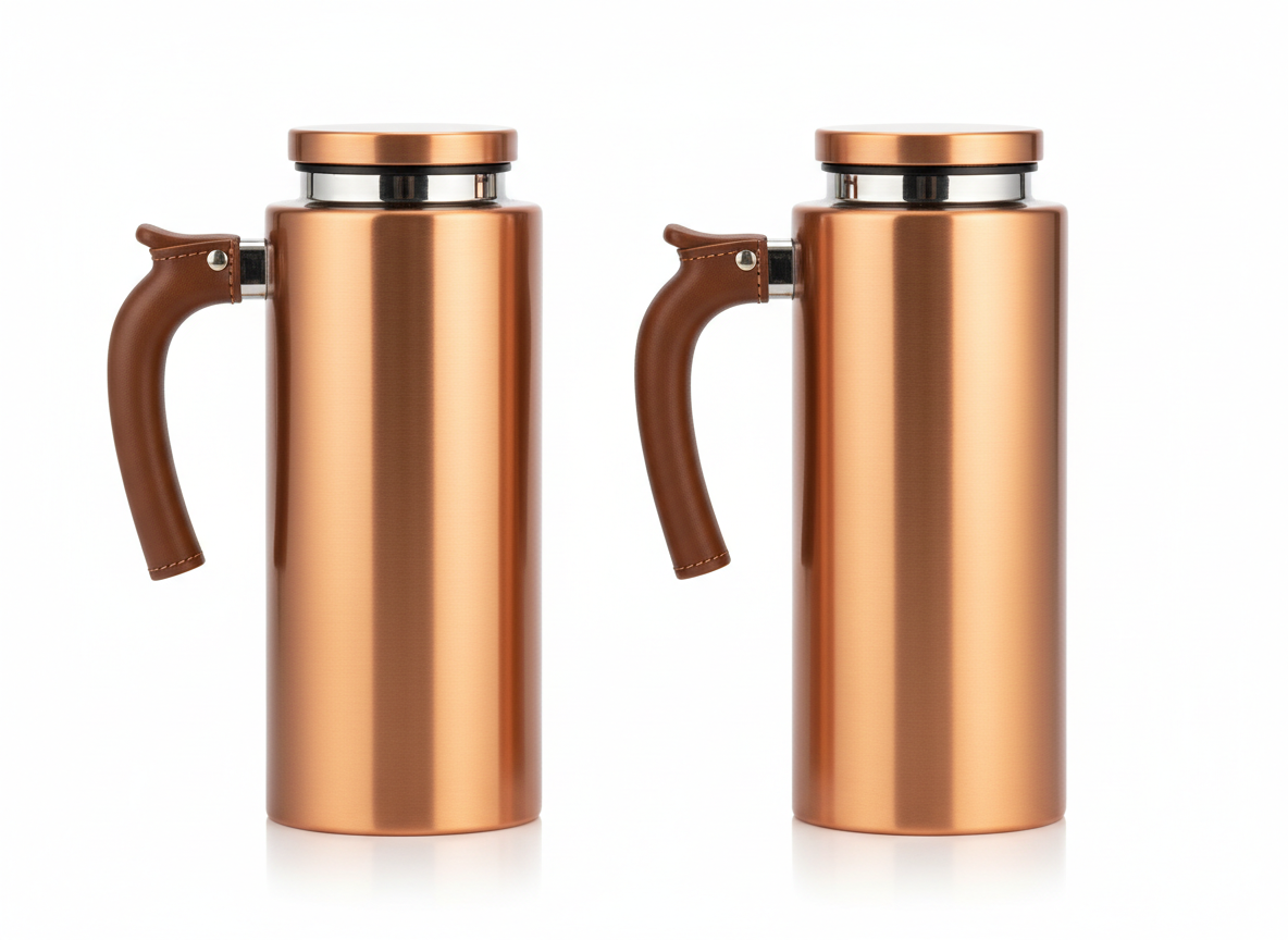 Copper color brown handle vacuum flask
