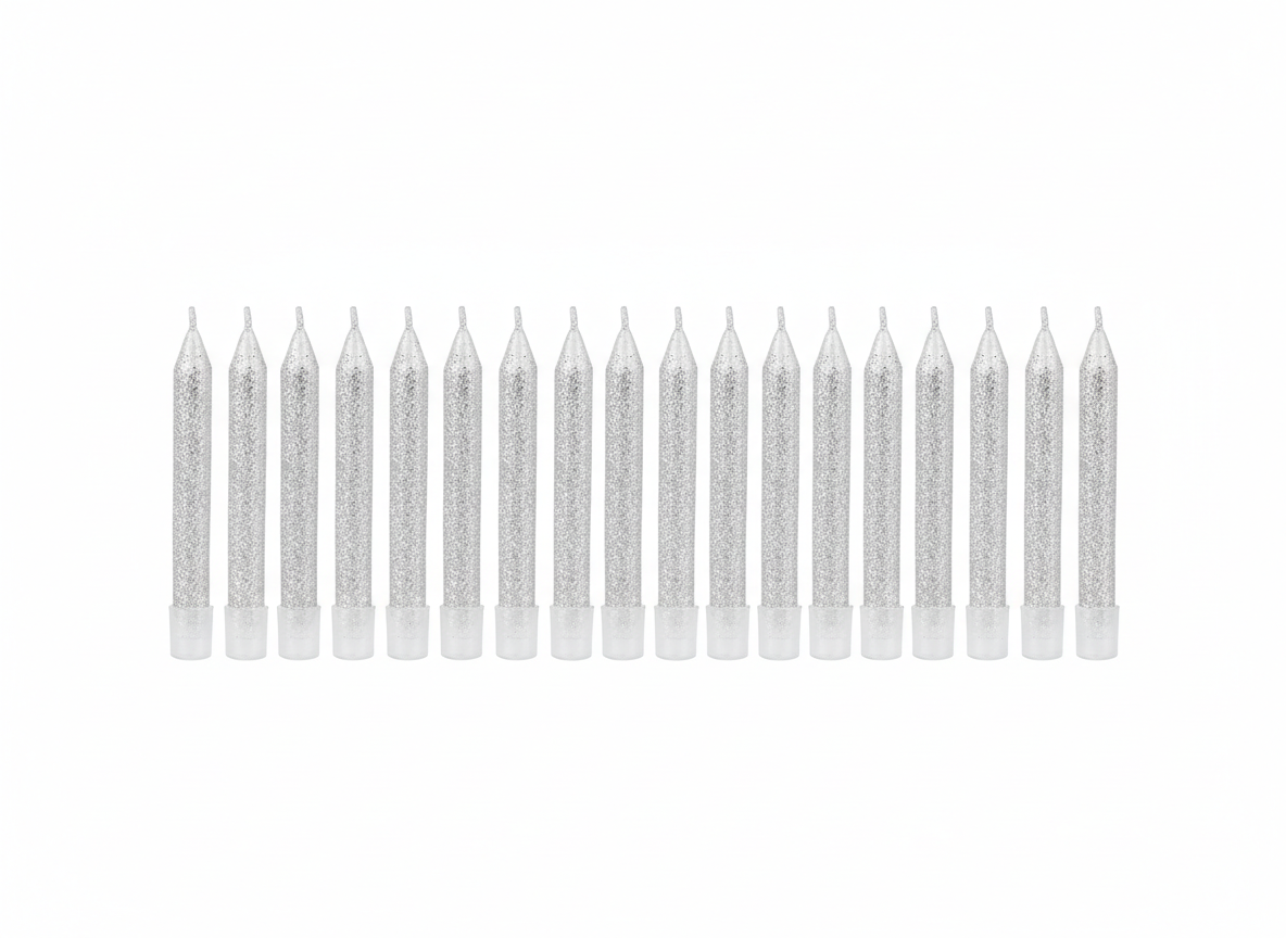 Set silver party glitter candles · Set 6 cm · Silver