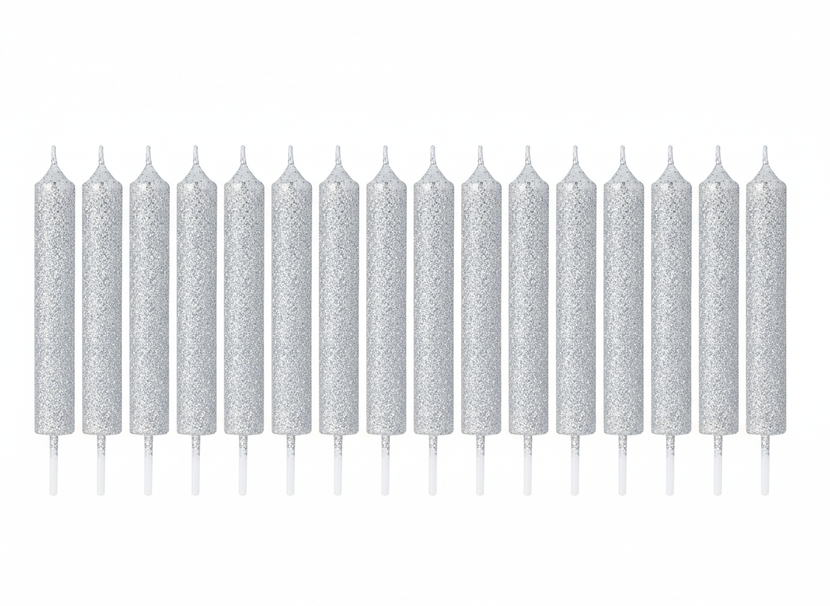 Set silver party glitter candles · Set 8cm · Silver