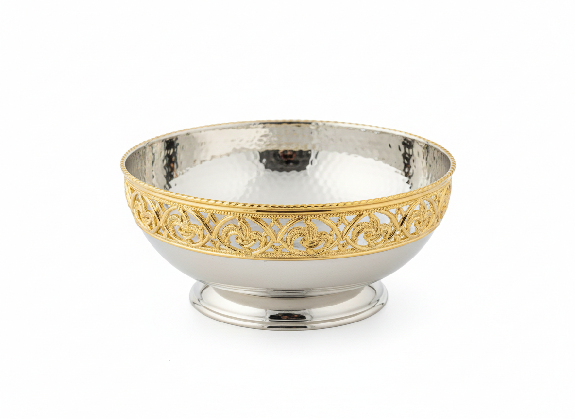 Silver gold metal date bowl · Medium Silver and Gold · 13×7 cm
