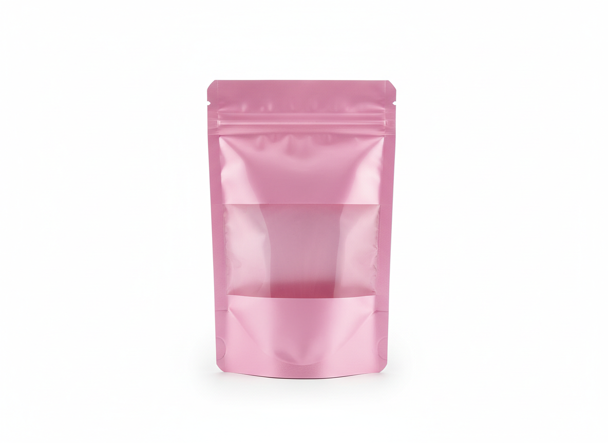 Pink with window foil zipper bag · Pink · 14×10cm