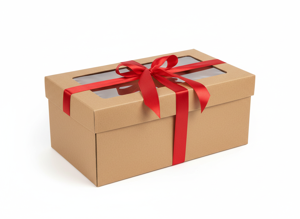 Kraft with bow gift window box · Kraft Large · 32 x 24 x 1 2 cm