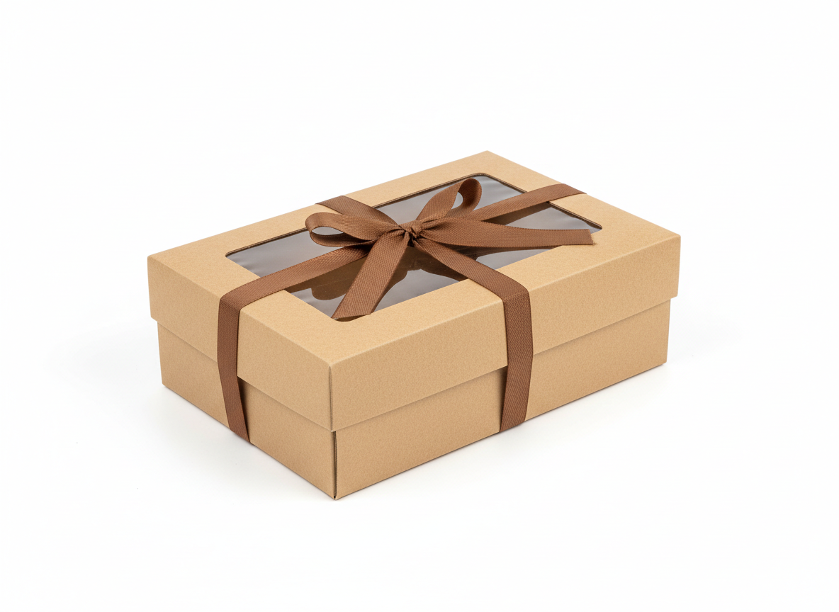 Kraft with bow gift window box · Kraft Medium · 27 x 19 x 9 cm