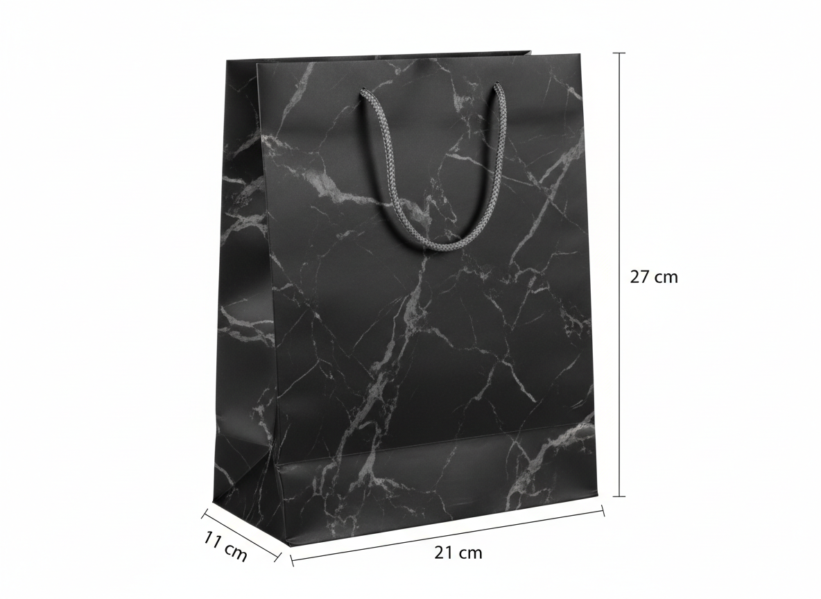 Black grey marble design paper bags · Black Grey · 27X21x11 cm