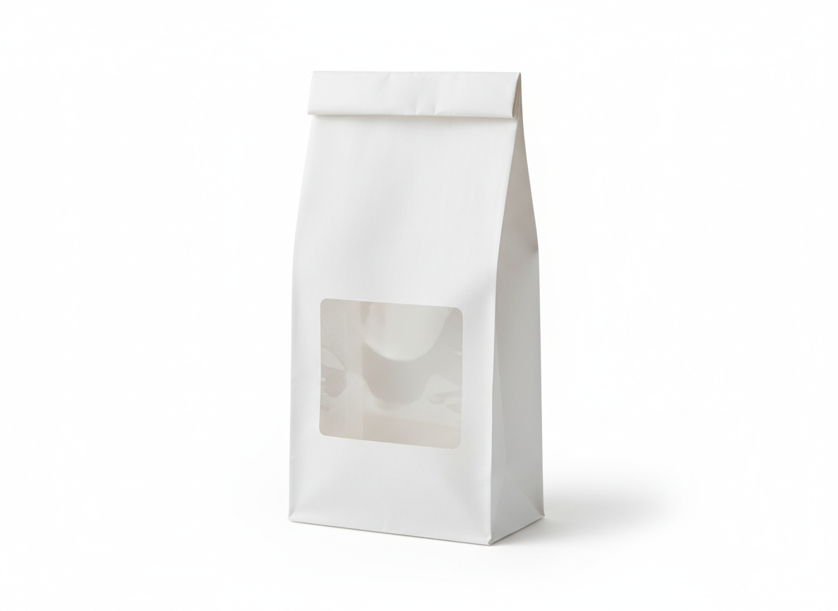 White flat bottom window side gusset paper bag