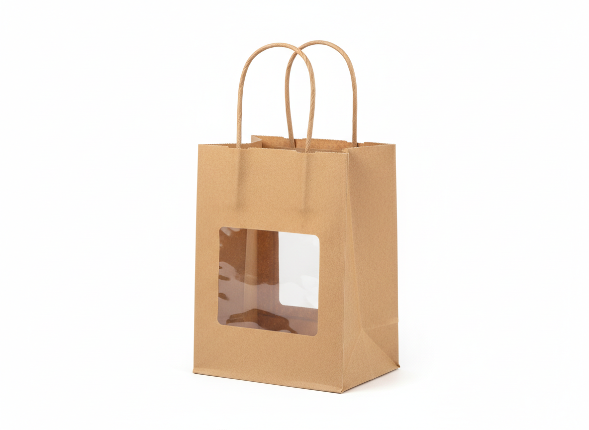 Kraft with window paper bag · Kraft · 15 x 15 x 15 cm