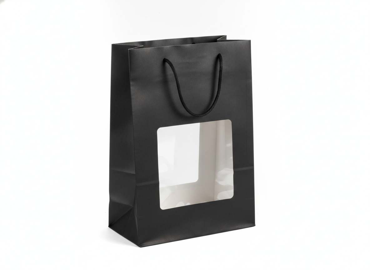 Black white with window paper bag · Small Black/White · 20 x 18 x 8 cm