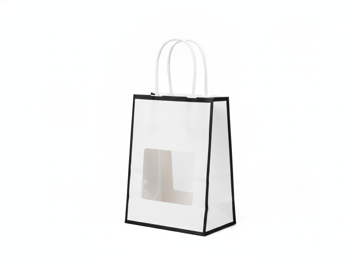White black with window paper bag · Small White/Black · 14 x 7 x 15 cm