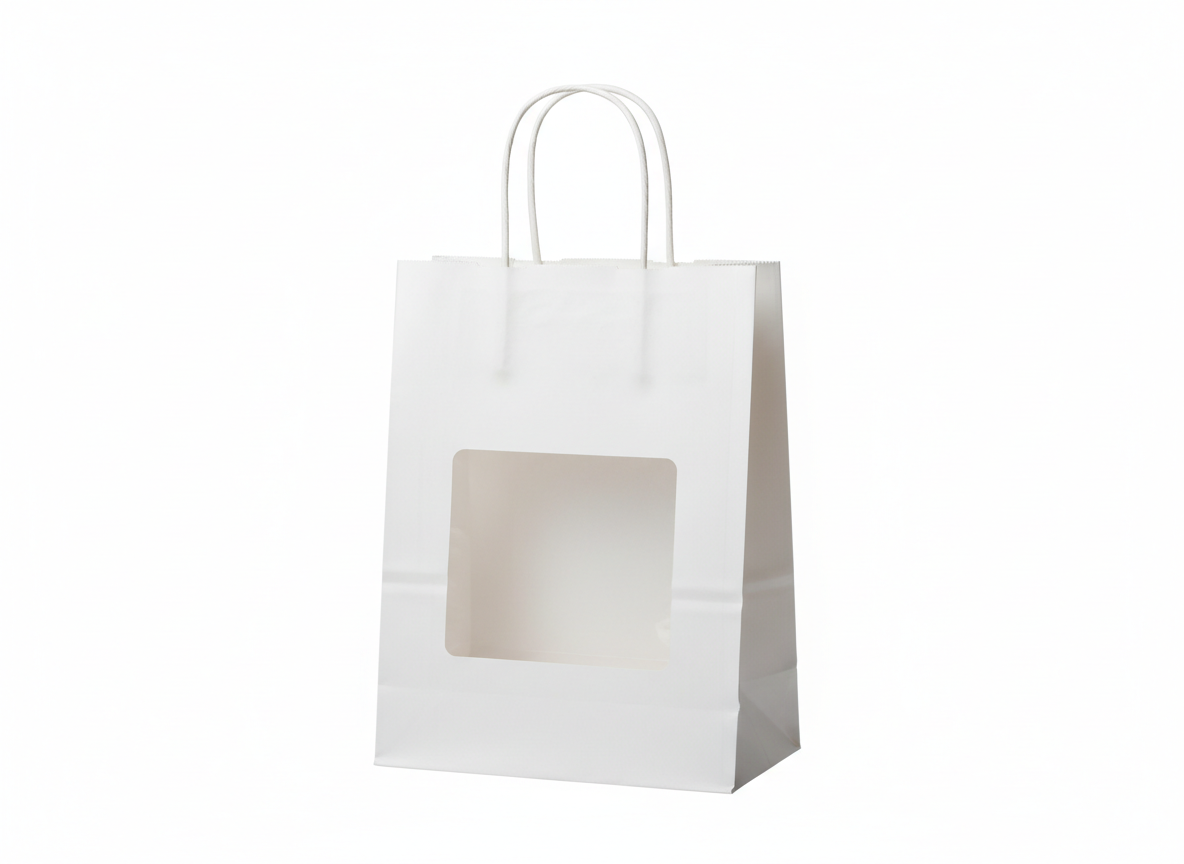 White with window paper bag · White · Medium 18 x 20 x 8 cm