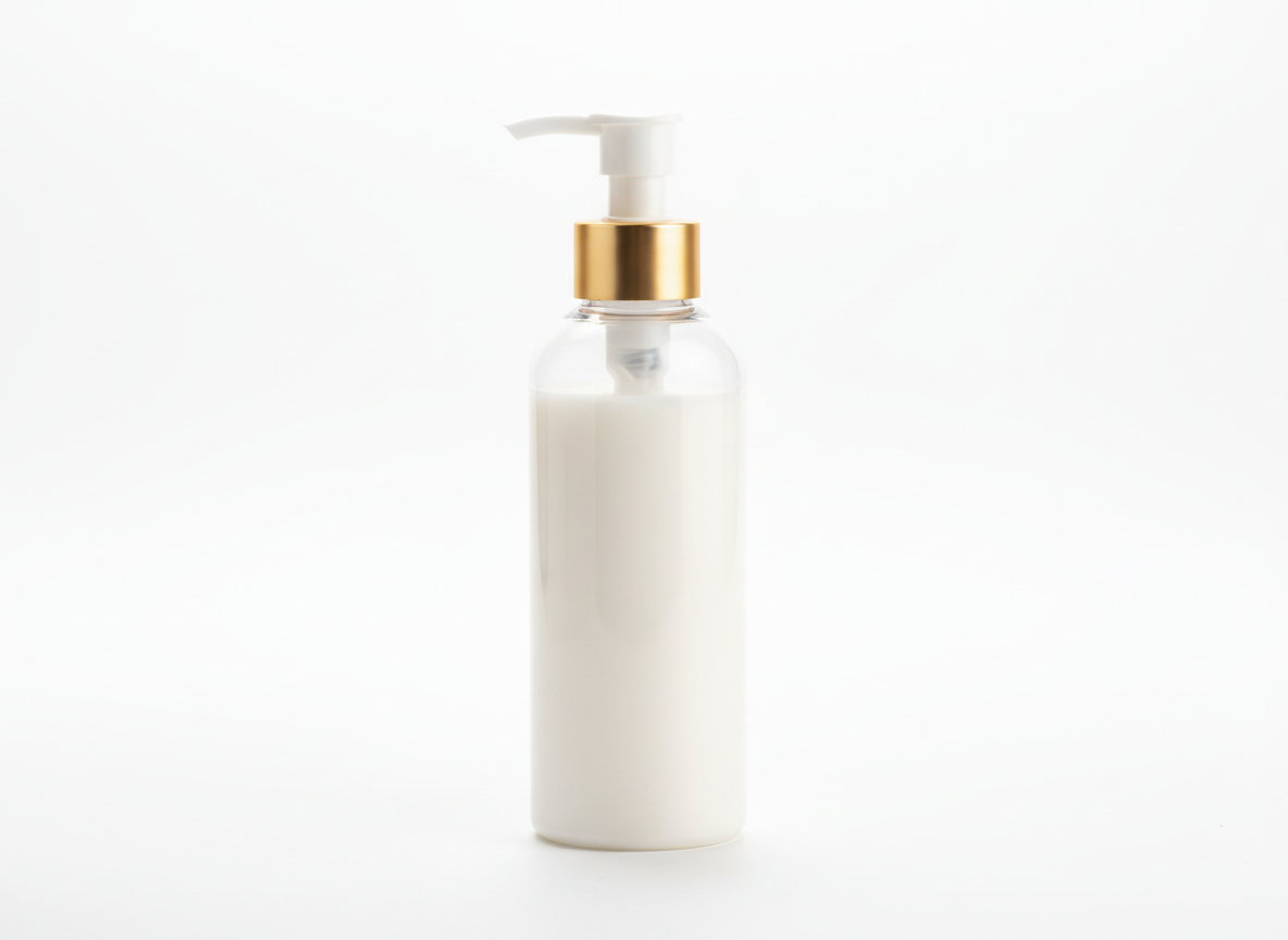 Clear gold & white with pump plastic bottle · Clear Gold & White · 300 ml