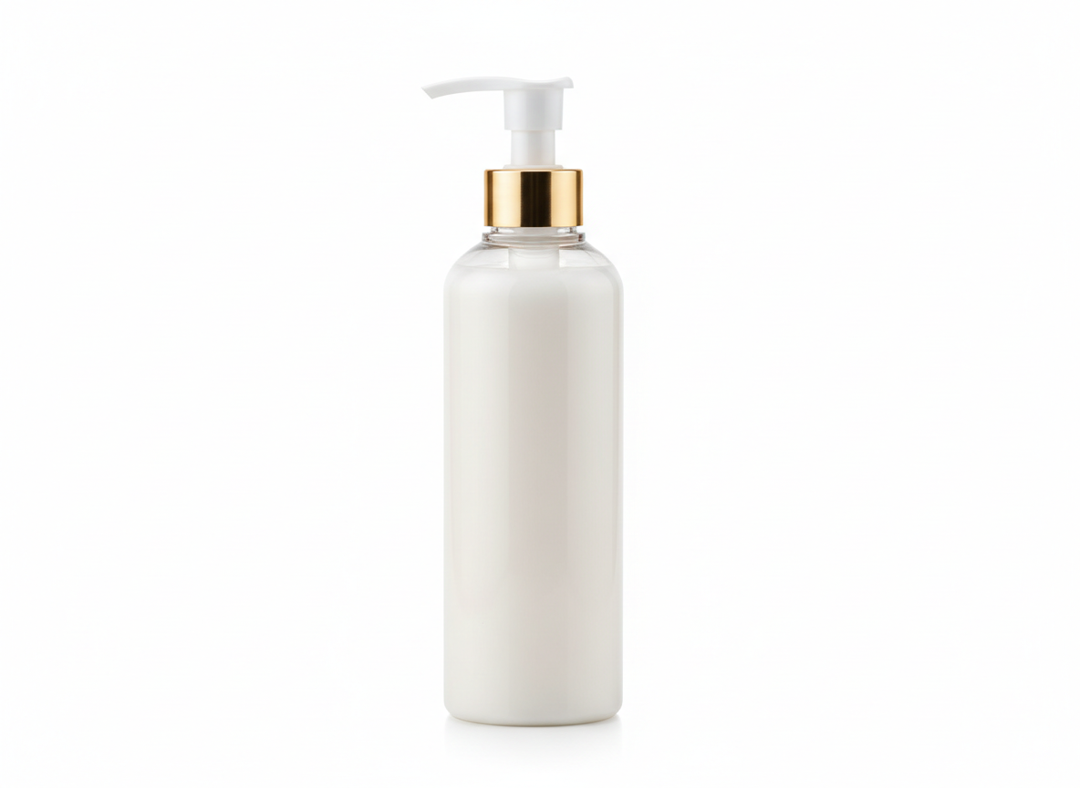 Clear gold & white with pump plastic bottle · Clear Gold & White · 500 ml