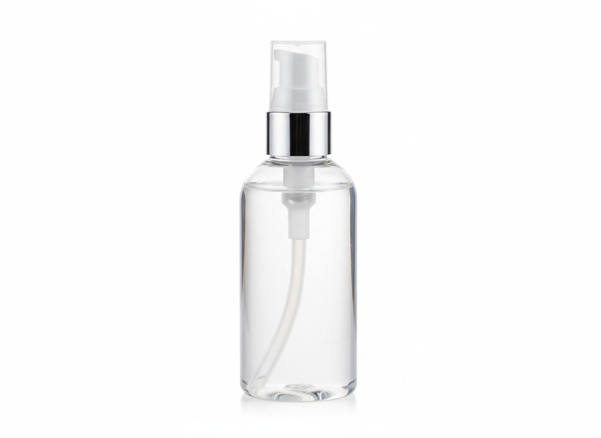 With pump border plastic bottle · Clear White Silver · 150 ml