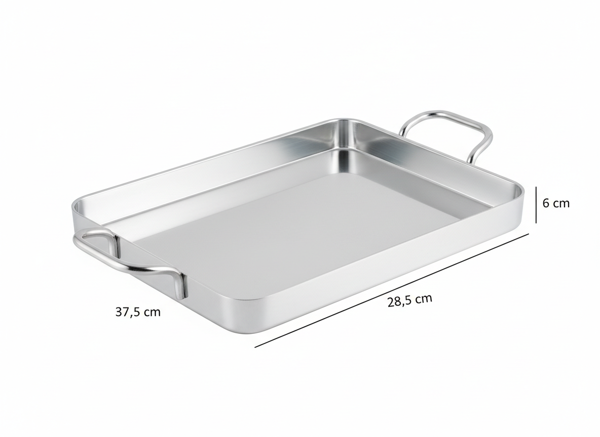 With handles rectangular aluminum tray · No.3 · 37.5x28.5x6