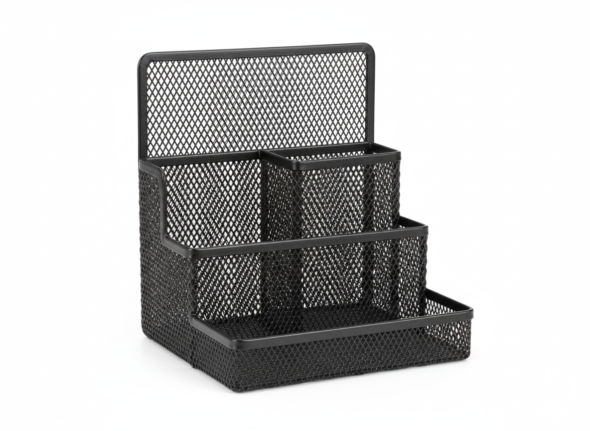 Silver mesh desk organiser
