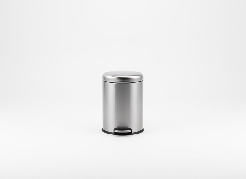 Silver metal trash bin